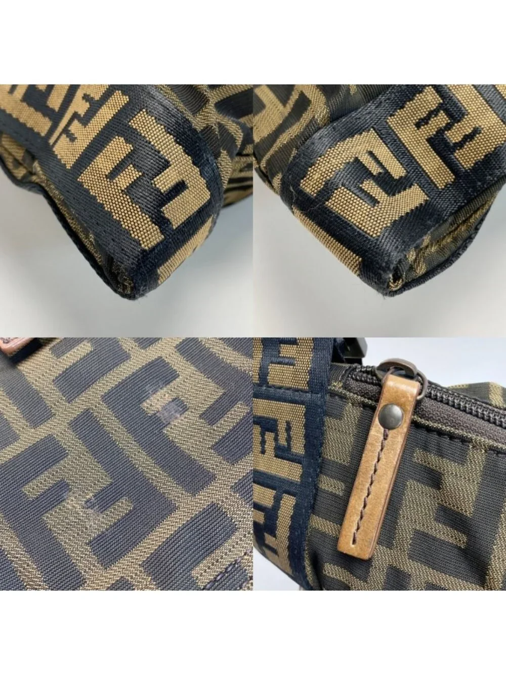 Fendi Zucca Pattern Shoulder Bag Brown Canvas Leather